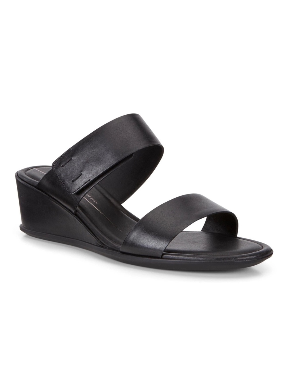 ECCO Shape 35 Wedge Noir Black Leather Hook Loop Slip-On Mule 6 barely worn